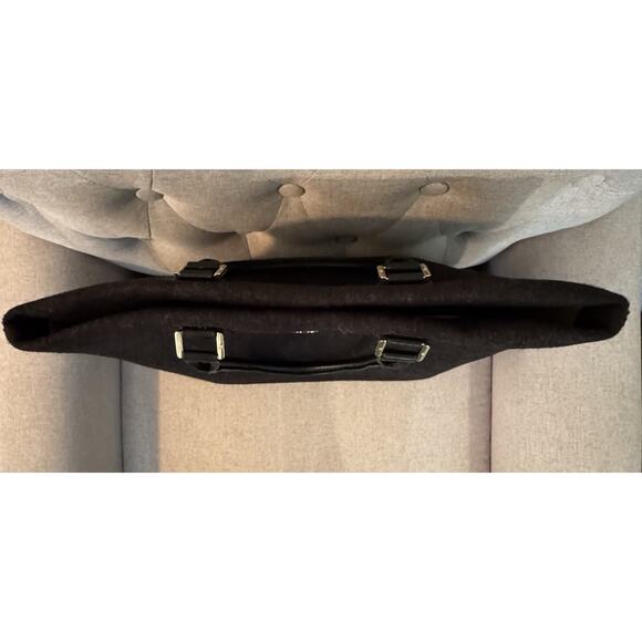 Tory Burch Ella Tote Felt Wool Leather Handbag Charcoal Gray Size Large - Picture 8 of 11